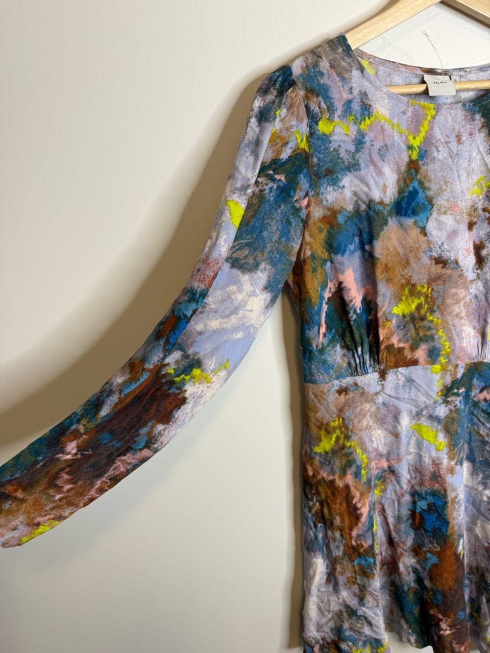 ICHI Abstract Multi-Color Long Sleeve Fit & Flare Dress size 36 - Picture 5 of 8